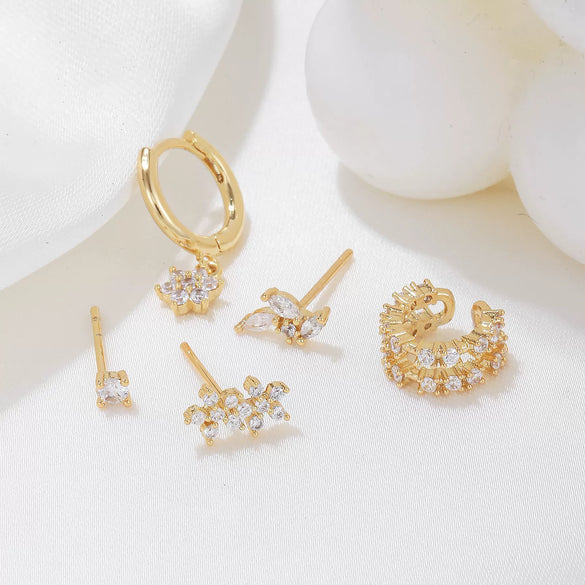 Wholesale Earrings Copper S925 Silver Inlaid Zircon Geometric Flower Style For Women