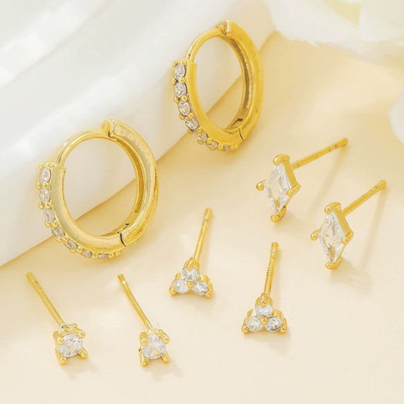 Wholesale Earrings Copper S925 Silver Needle Geometric Style Set With Zirconia For Women