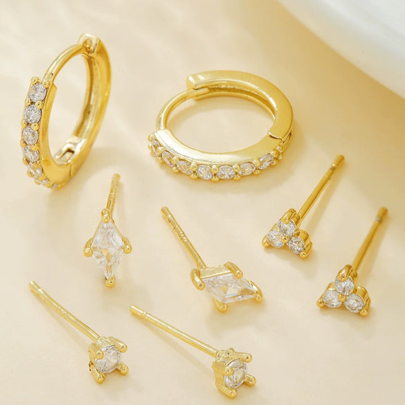 Wholesale Earrings Copper S925 Silver Needle Geometric Style Set With Zirconia For Women
