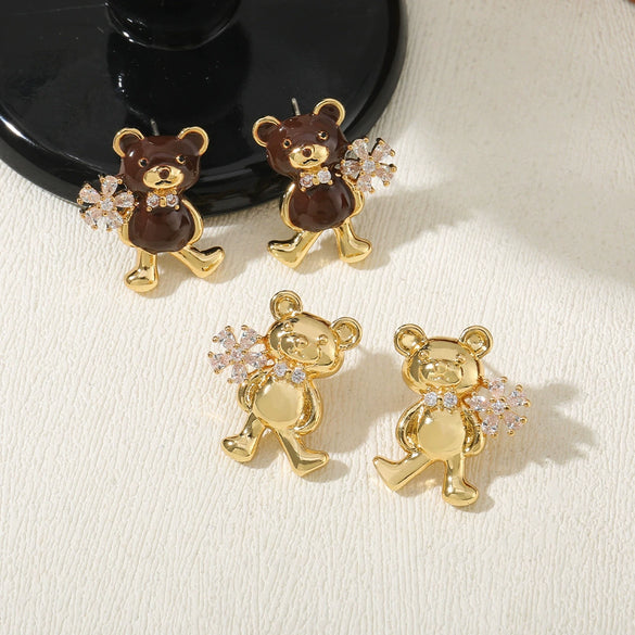 Wholesale Earrings Copper S925 Silver Needle Retro Enamel Animal Zodiac Style