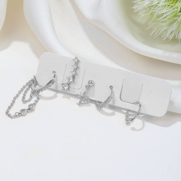 Wholesale Earrings Copper S925 Silver Plated Star Pattern Inlaid Zircon Tassel Simple Fashion