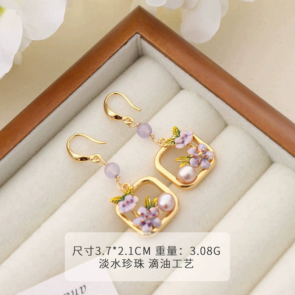Wholesale Earrings Copper 925 Silver Needle Freshwater Pearl Geometric Flower Leaf Ushaped Electroplated Light Luxury Niche For Women