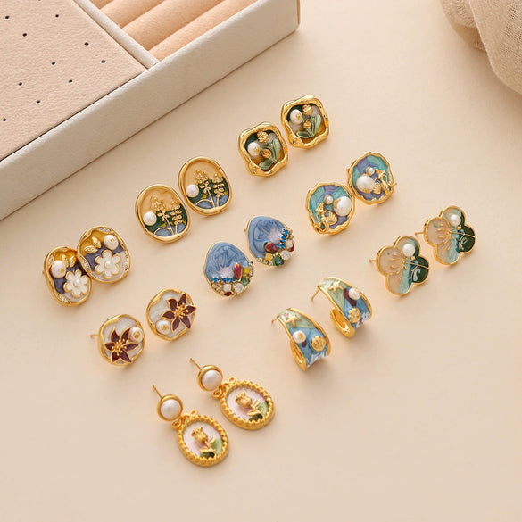 Wholesale Earrings Copper 925 Silver Needle Freshwater Pearl Geometric Flower Leaf Ushaped Electroplated Light Luxury Niche For Women