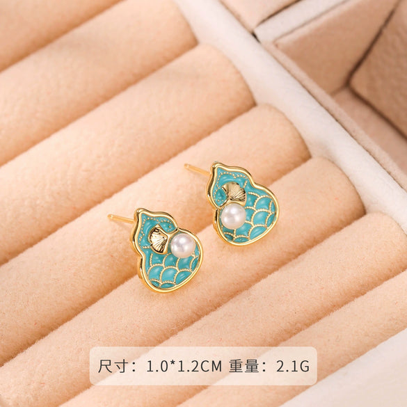 Wholesale Earrings Copper 925 Silver Needle Freshwater Pearl Geometric Flower Leaf Ushaped Electroplated Light Luxury Niche For Women