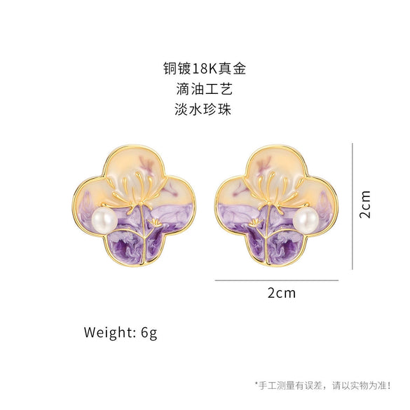 Wholesale Earrings Copper 925 Silver Needle Freshwater Pearl Geometric Flower Leaf Ushaped Electroplated Light Luxury Niche For Women