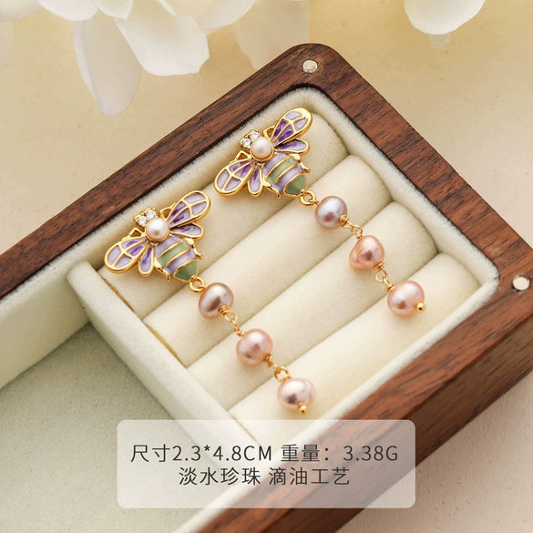 Wholesale Earrings Copper 925 Silver Needle Freshwater Pearl Geometric Flower Leaf Ushaped Electroplated Light Luxury Niche For Women