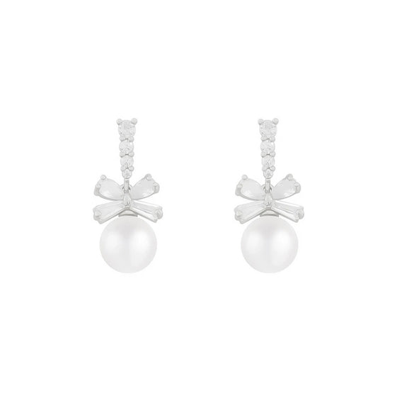 Wholesale Earrings Copper 925 Silver Pearl Set Bow Sweet Design