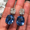 Wholesale Earrings Copper Square Zircon Geometric Style Peacock Blue Crystal