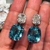Wholesale Earrings Copper Square Zircon Geometric Style Peacock Blue Crystal