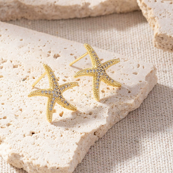Wholesale Earrings Copper Starfish Animal Zodiac Electroplated Retro Style For Women