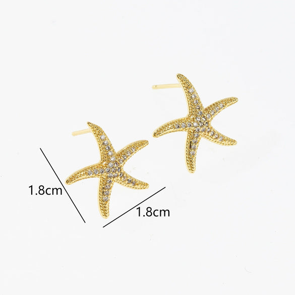 Wholesale Earrings Copper Starfish Animal Zodiac Electroplated Retro Style For Women