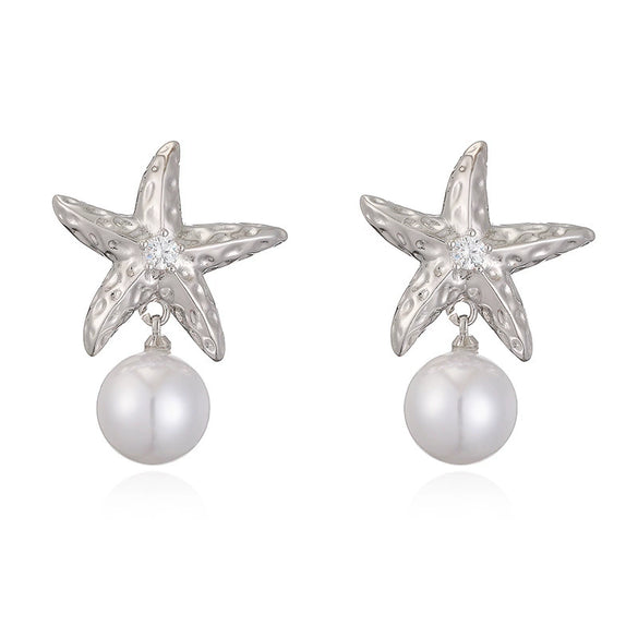 Wholesale Earrings Copper Starfish Shell Heart Bow Pearl Fashion Animal Zodiac Style