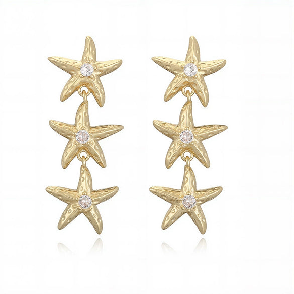 Wholesale Earrings Copper Starfish Shell Heart Bow Pearl Fashion Animal Zodiac Style