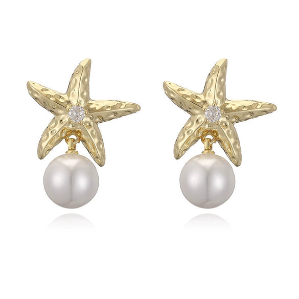 Wholesale Earrings Copper Starfish Shell Heart Bow Pearl Fashion Animal Zodiac Style