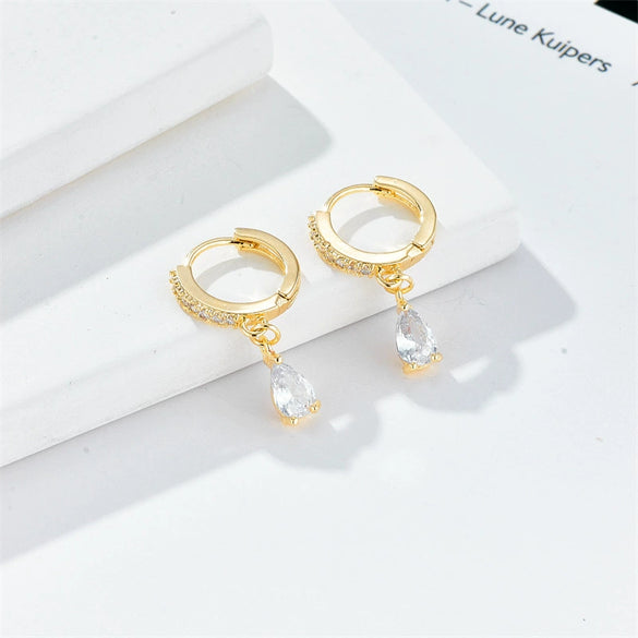 Wholesale Earrings Copper Zircon Geometric Fashion Electroplated 14K Gold For Women