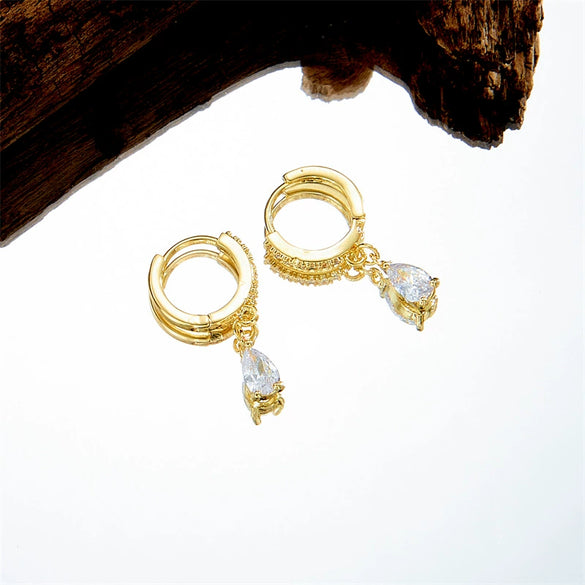Wholesale Earrings Copper Zircon Geometric Fashion Electroplated 14K Gold For Women