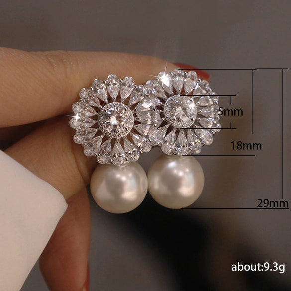 Wholesale Earrings Copper Zircon Imitation Pearl Flower Baroque Style For Women