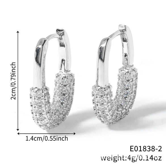 Wholesale Earrings Copper Zircon Inlay Geometric Small Lock Goldplated