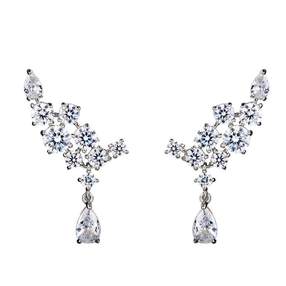Wholesale Earrings Copper Zirconia Flower Wings Water Drop Design