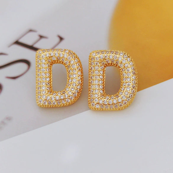 Wholesale Earrings Copper Zirconia Letter Design