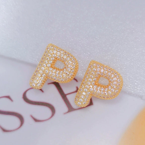 Wholesale Earrings Copper Zirconia Letter Design