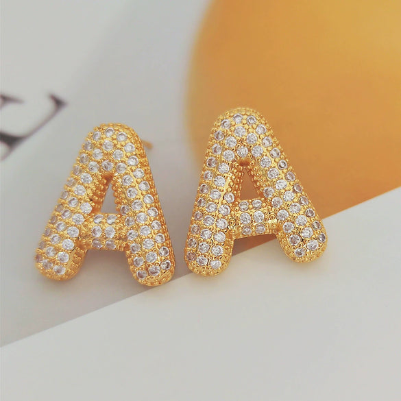 Wholesale Earrings Copper Zirconia Letter Design