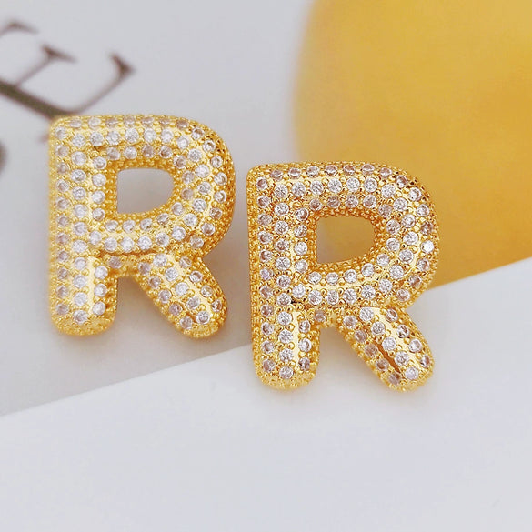 Wholesale Earrings Copper Zirconia Letter Design