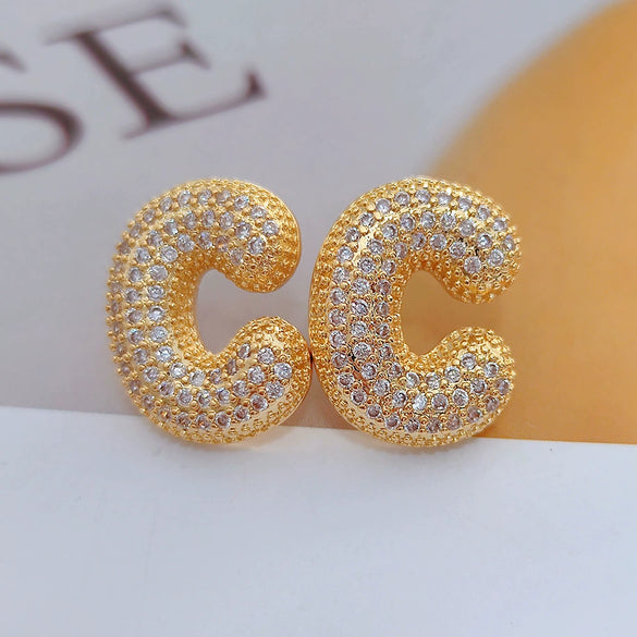 Wholesale Earrings Copper Zirconia Letter Design