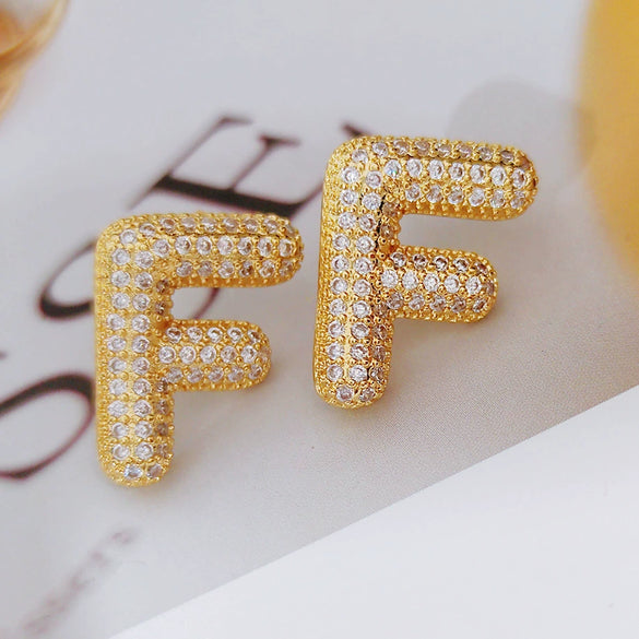 Wholesale Earrings Copper Zirconia Letter Design