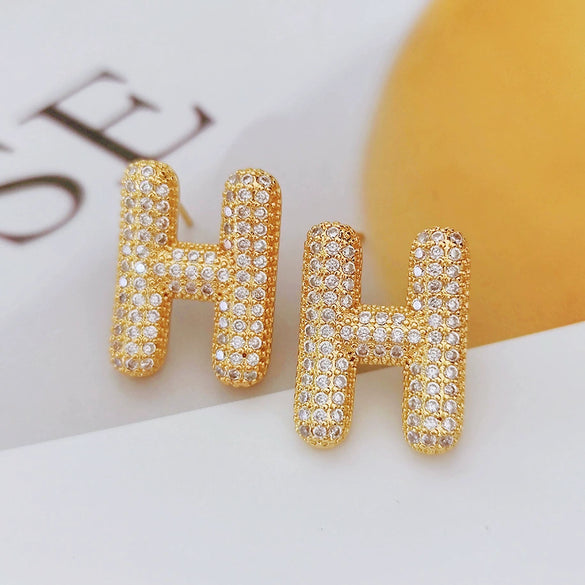 Wholesale Earrings Copper Zirconia Letter Design