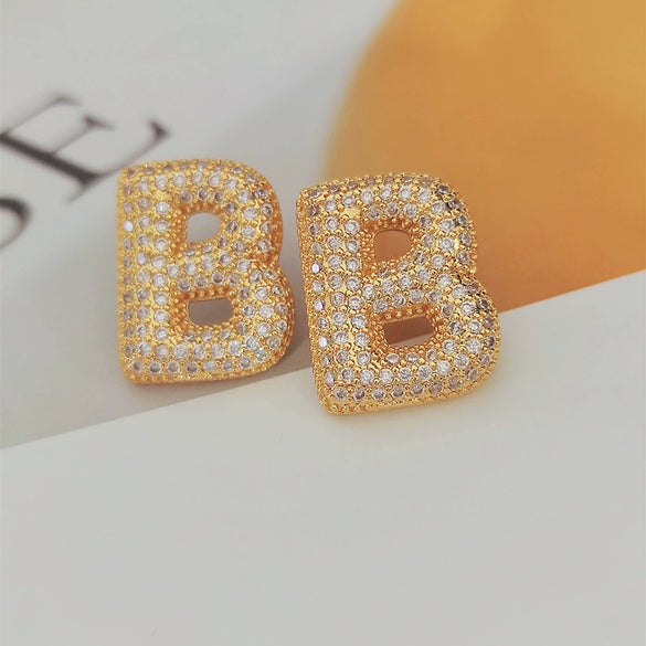 Wholesale Earrings Copper Zirconia Letter Design
