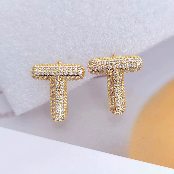 Wholesale Earrings Copper Zirconia Letter Design