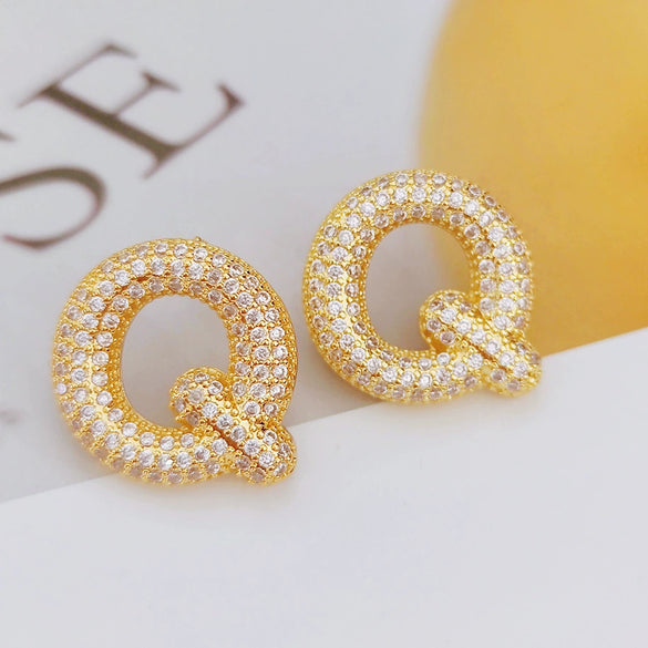 Wholesale Earrings Copper Zirconia Letter Design