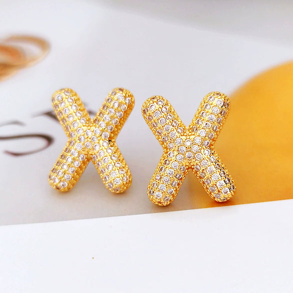 Wholesale Earrings Copper Zirconia Letter Design