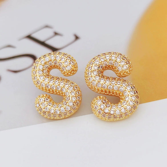 Wholesale Earrings Copper Zirconia Letter Design