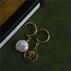Wholesale Earrings Freshwater Pearl Gold Coin Badge Thick Plated Gold Geometric Medieval Natural Style