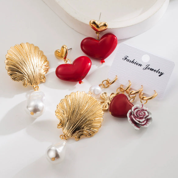 Wholesale Earrings Imitation Pearl Heart Flower Pendant Electroplated Stylish For Women