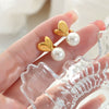 Wholesale Earrings Imitation Pearl Peach Heart 316L Stainless Steel 18K Gold Plated Geometric Niche Design
