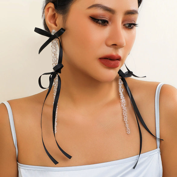 Wholesale Earrings Imitation Pearl Ribbon Bow Tie Handmade