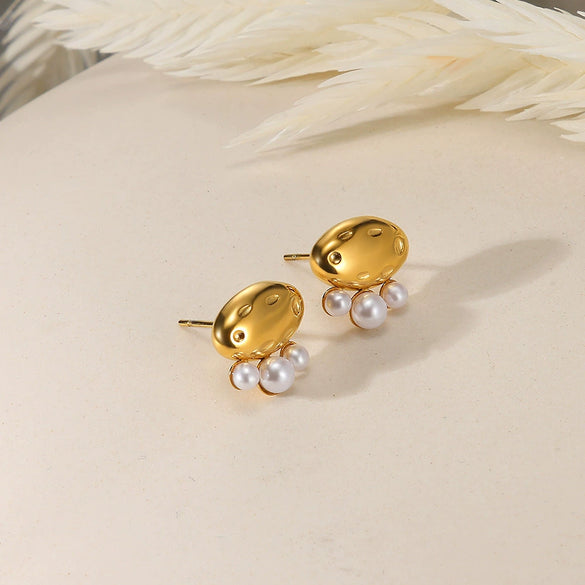 Wholesale Earrings Imitation Pearl Stainless Steel French Retro Bow Shape Electroplated For Women