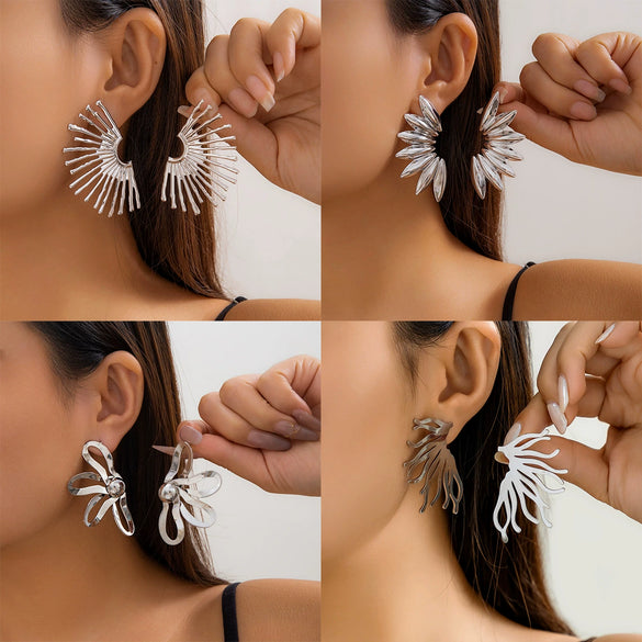 Wholesale Earrings Iron Geometric Punk Style Fanshaped Electroplated For Women