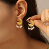 Wholesale Earrings Light Luxury Moon Tassel Imitation Pearl Titanium Steel Geometric Electroplated Vintage