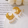 Wholesale Earrings Light Luxury Moon Tassel Imitation Pearl Titanium Steel Geometric Electroplated Vintage