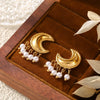 Wholesale Earrings Light Luxury Moon Tassel Imitation Pearl Titanium Steel Geometric Electroplated Vintage