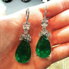 Wholesale Earrings Luxury Fashion Emerald Zircon Copper Water Drop Pearshaped