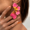 Wholesale Earrings Metal Geometric Flower Dripping Oil Pink Petal Women's