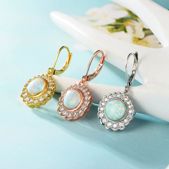 Wholesale Earrings Metal Opal Zircon Geometric Gold Plated