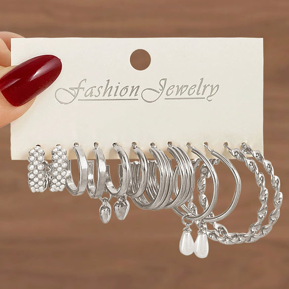 Wholesale Earrings Mixed Materials Geometric Inlaid Pearl Sweet Style For Women