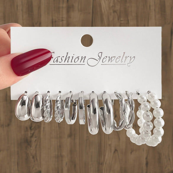Wholesale Earrings Mixed Materials Geometric Inlaid Pearl Sweet Style For Women