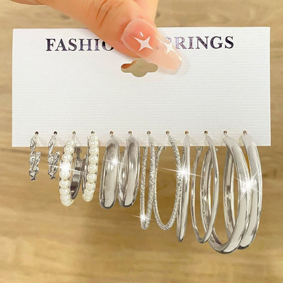 Wholesale Earrings Mixed Materials Geometric Inlaid Pearl Sweet Style For Women